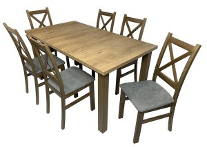 Zestaw 6 krzeseł Krzyżak i stół laminat prostokąt noga prosta