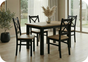 Zestaw 4 krzeseł Krzyżak i stół laminat Bis tralka 100×70 SZYBKA WYSYŁKA